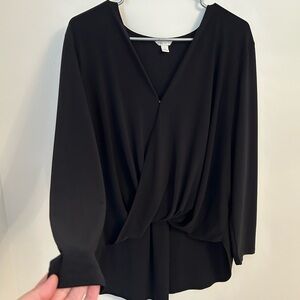 Cato’s Large Black Wrap‎ Front Blouse Long Sleeve Snap Closure Drape